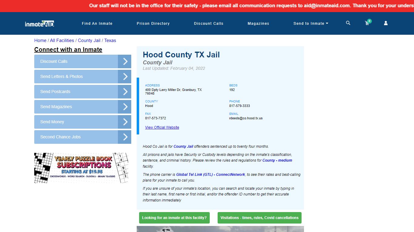 Hood County TX Jail - Inmate Locator - Granbury, TX